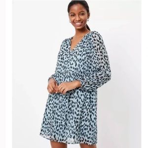 Ann Taylor Loft Blue Leopard Print V-Neck Swing Dress